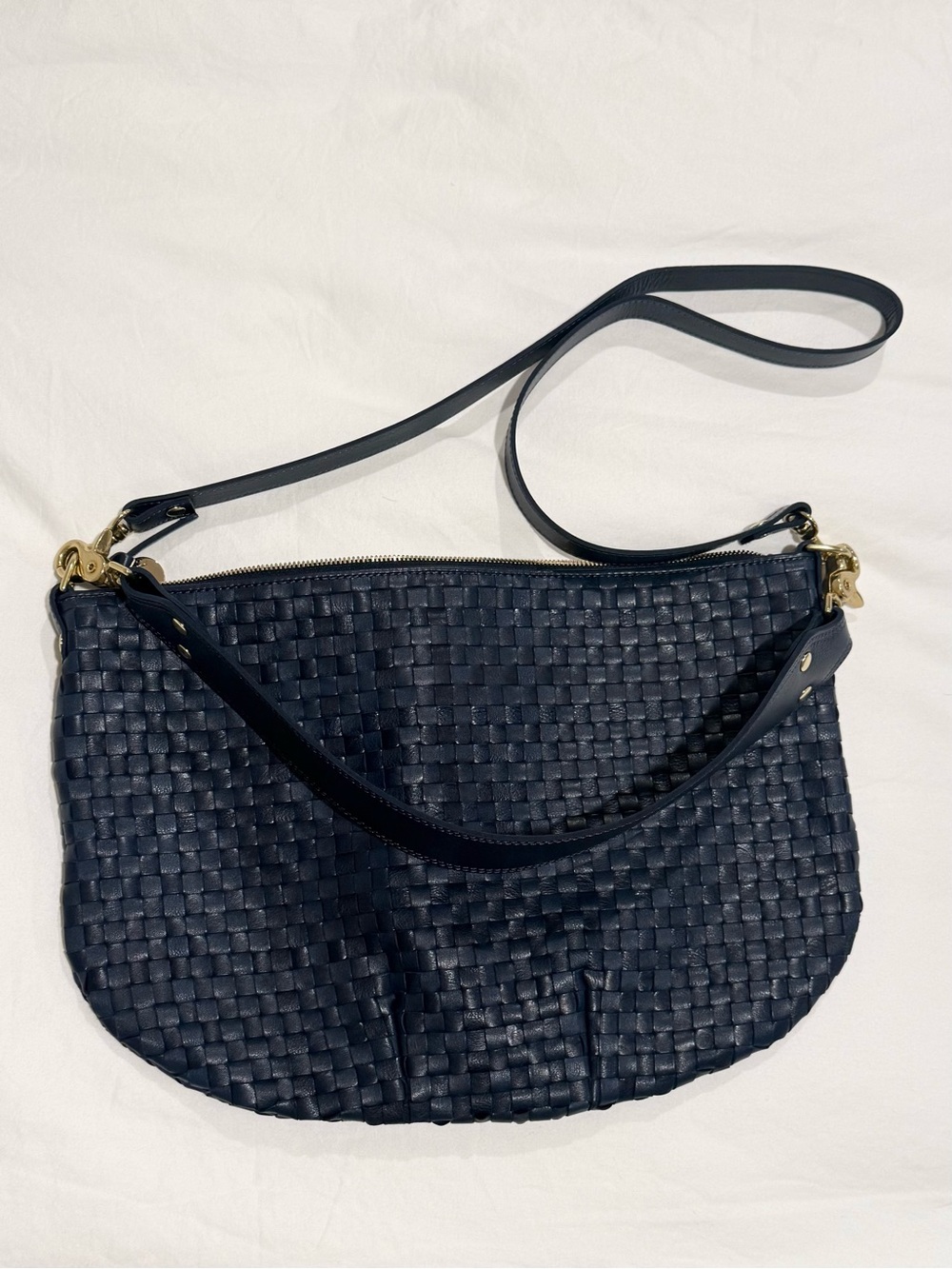 Woven Leather Shoulder Bag in Bright Navy - Picture 2 of 3